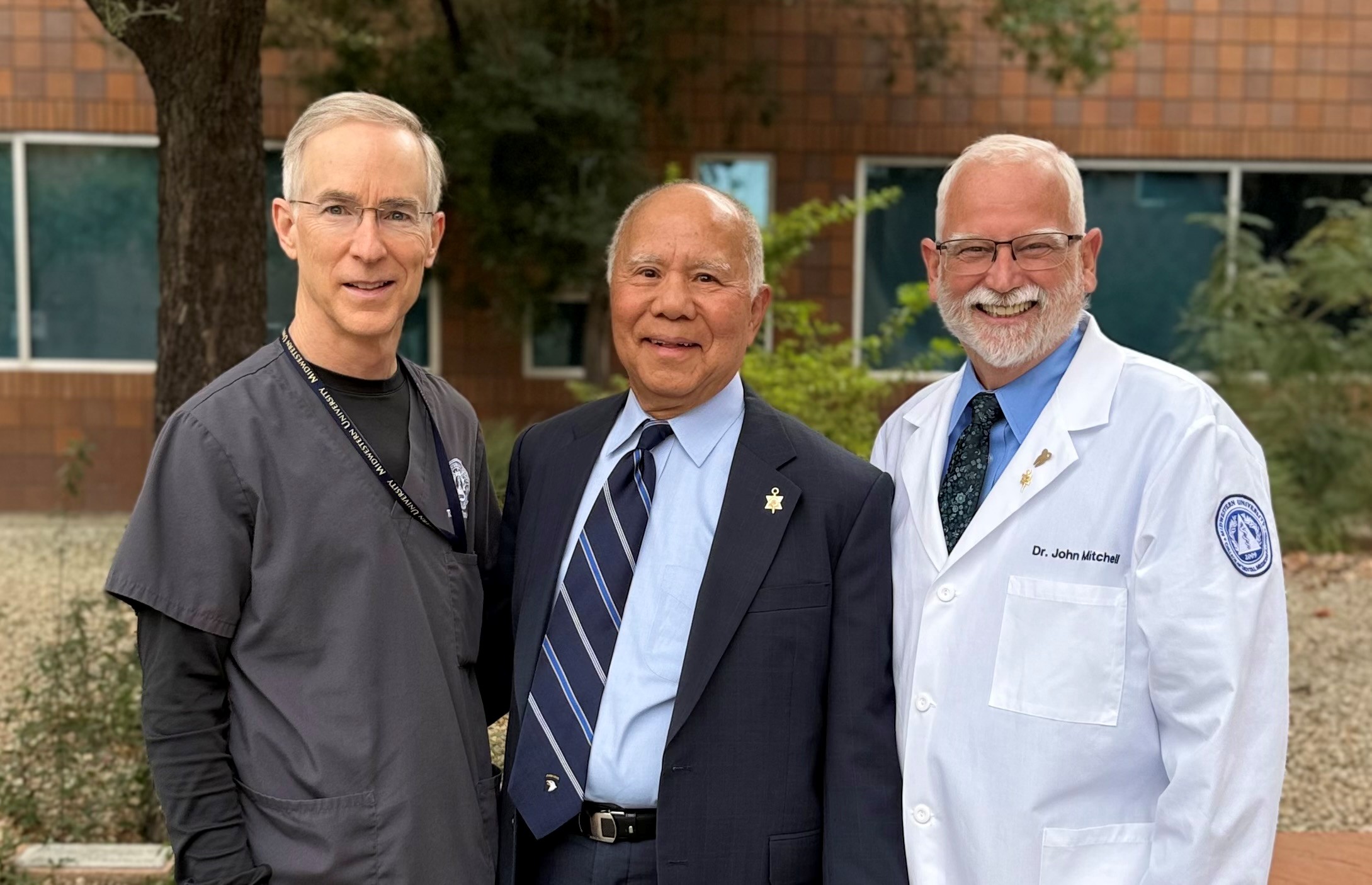 Dr Thomas McDaniel , OKU Midwestern President, Professor Jon B Suzuki, and Dr John Mitchell OKU Midwestern Treasurer